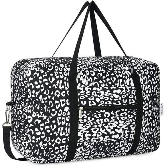 FOLDABLE Travel Duffel Bag 3112 Black Leopard ( with Shoulder Strap) - Picture 1 of 7